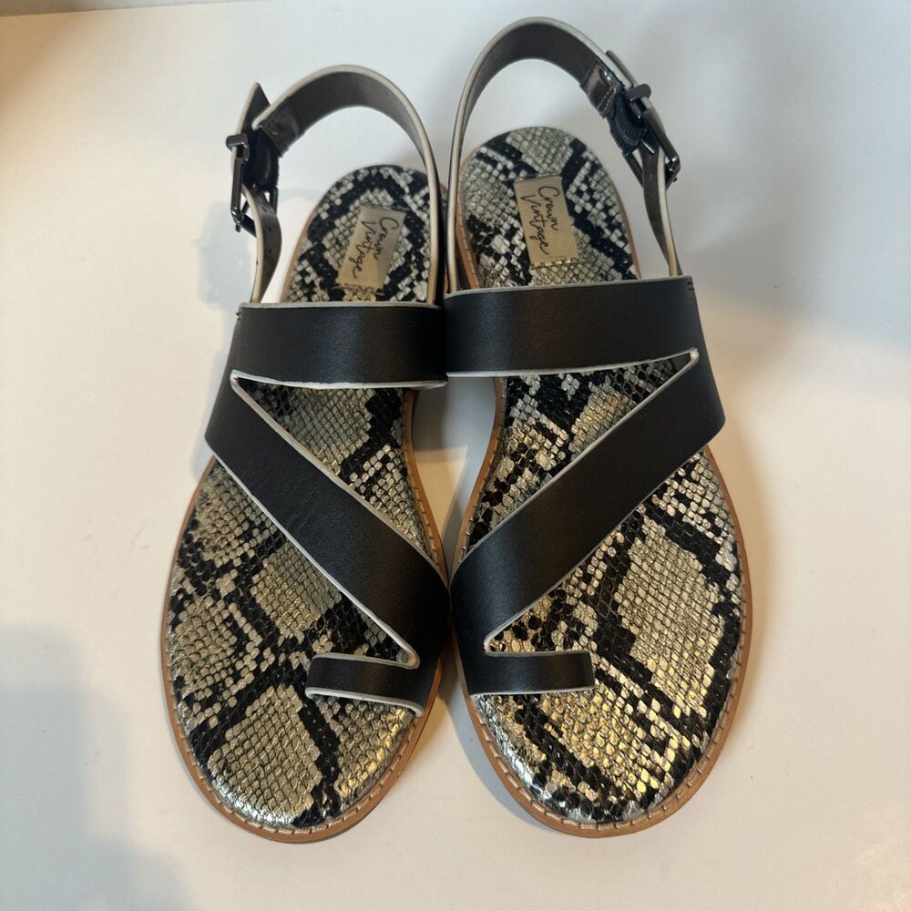 Crown Vintage Aaliya Women's Black Snake Leather Sandals 8.5